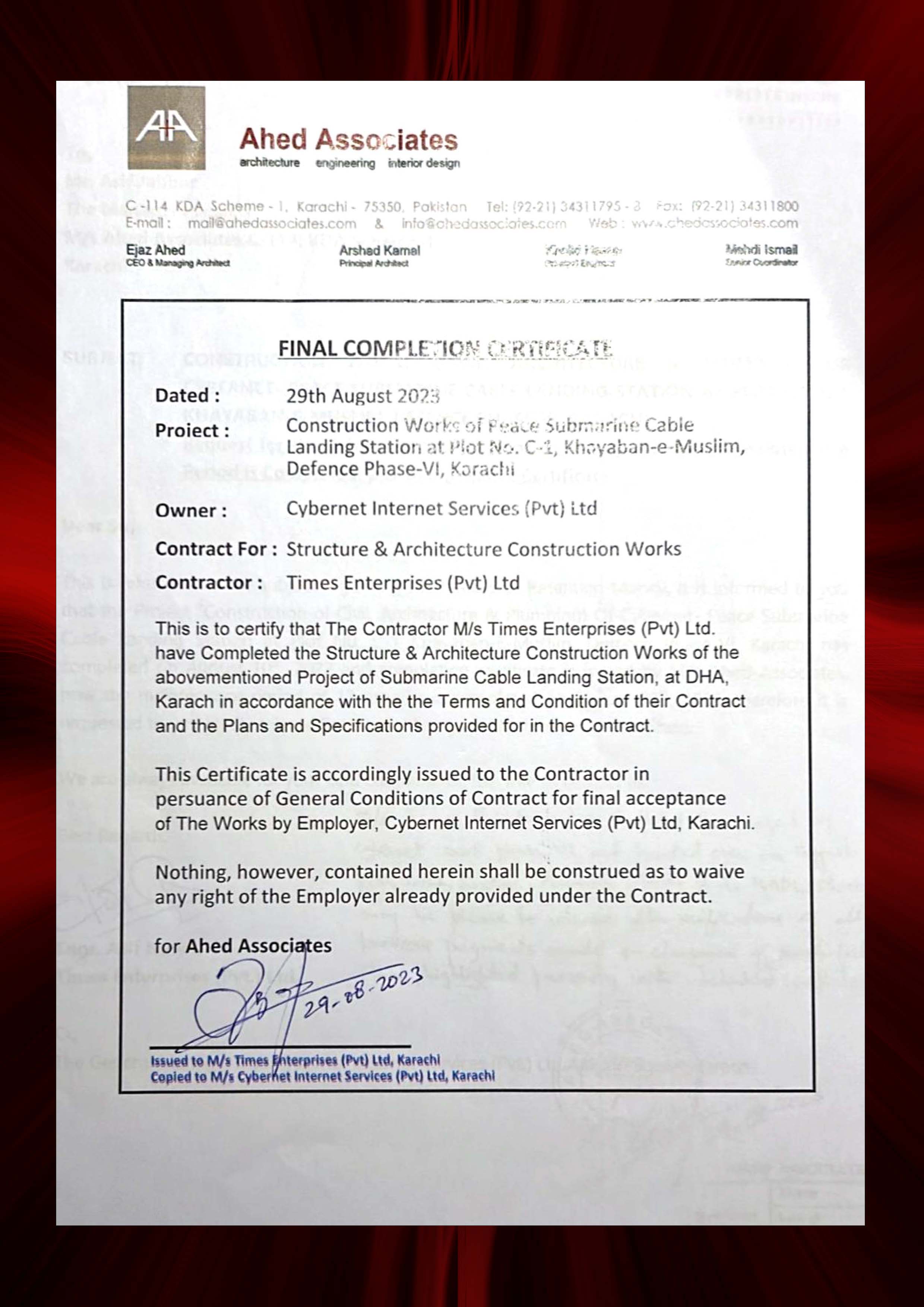 Bahria University HTO certificate